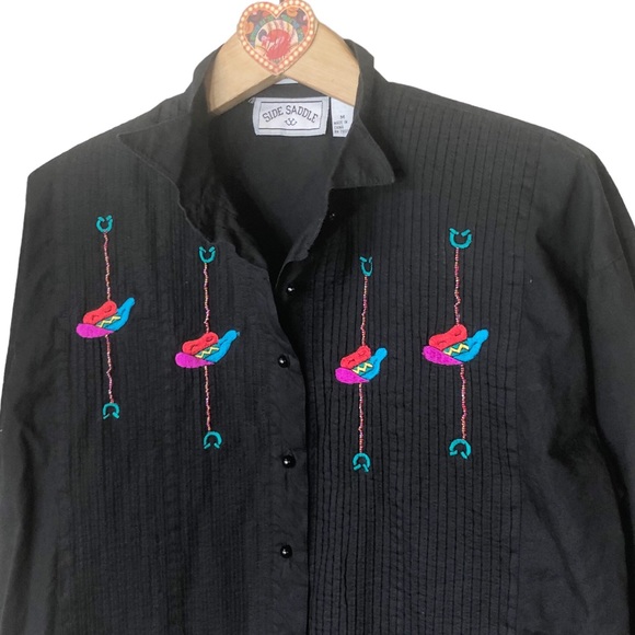 VTG Side Saddle Embroidered Western Button-down Shirt Copyright 1992 Sz M - Picture 7 of 13